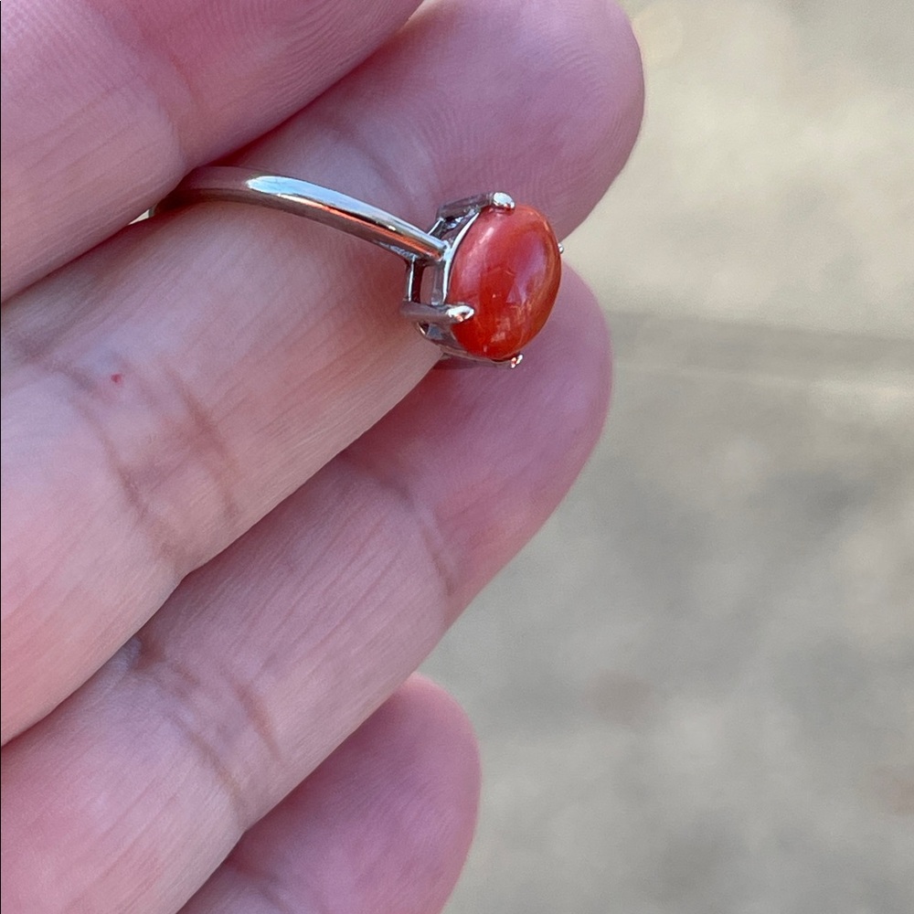 NWT Genuine Coral Stone 8X6mm Ring in 925 Sterling Silver Size 7 - Picture 4 of 10